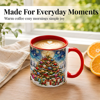 #pl[11oz|Red] Winter Christmas Tree Coffee Mug, Snowy Holiday Mug, Ceramic Cup