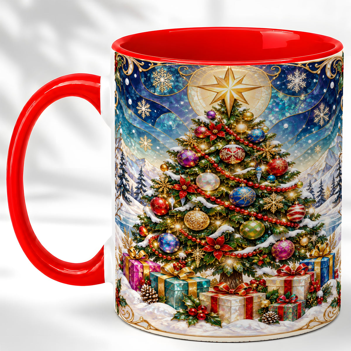 Winter Christmas Tree Coffee Mug, Snowy Holiday Mug, Ceramic Cup
