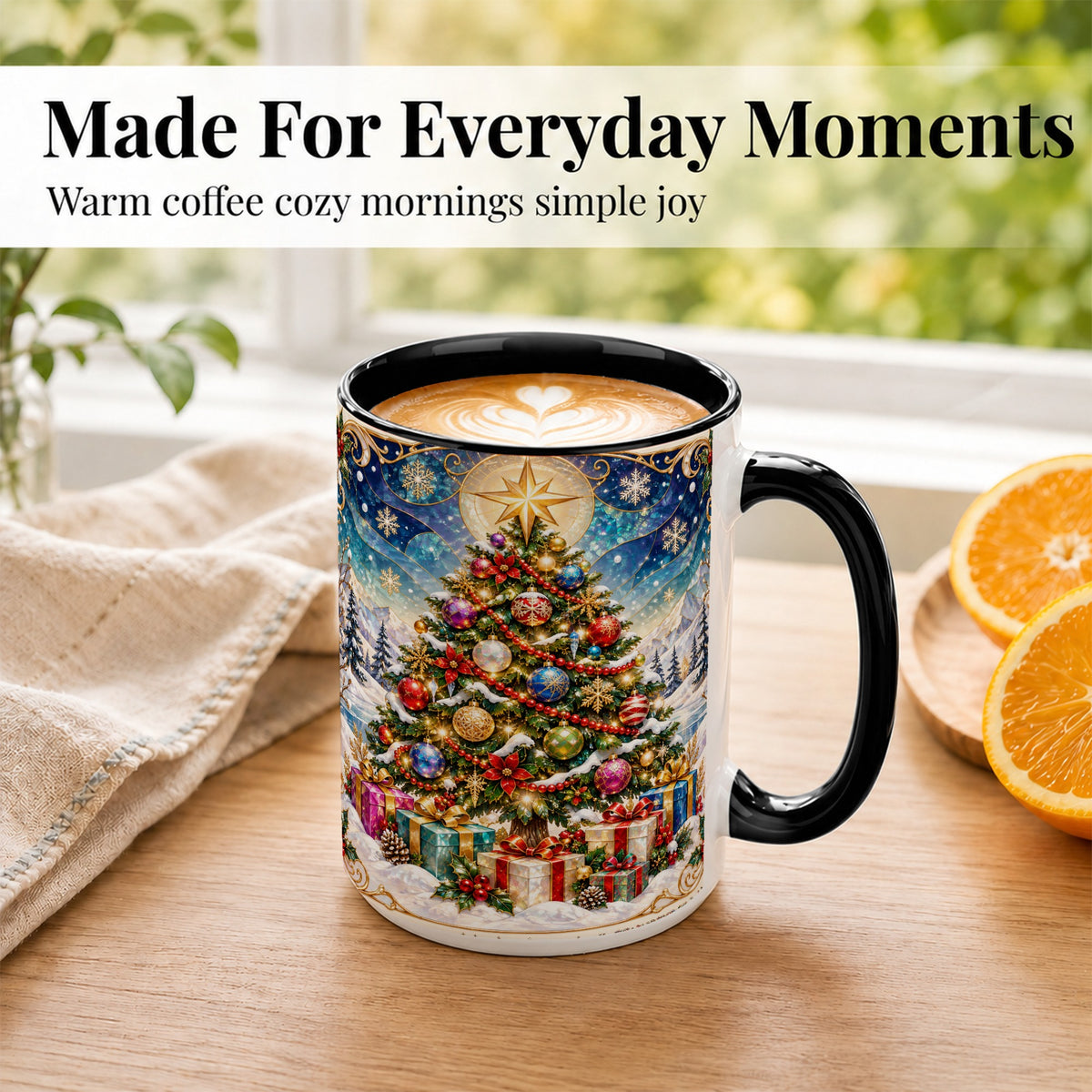 #pl[15oz|Black] Winter Christmas Tree Coffee Mug, Snowy Holiday Mug, Ceramic Cup