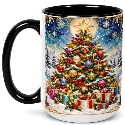 #pl[15oz|Black] Winter Christmas Tree Coffee Mug, Snowy Holiday Mug, Ceramic Cup