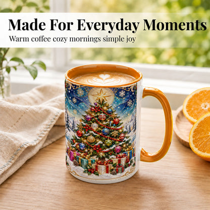 #pl[15oz|Orange] Winter Christmas Tree Coffee Mug, Snowy Holiday Mug, Ceramic Cup