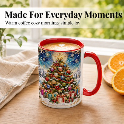 #pl[15oz|Red] Winter Christmas Tree Coffee Mug, Snowy Holiday Mug, Ceramic Cup