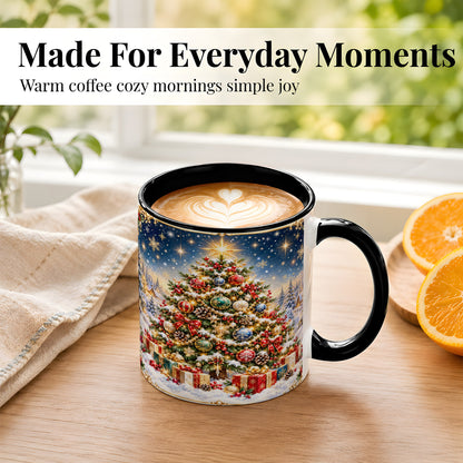 #pl[11oz|Black] Snowy Christmas Tree Coffee Mug, Winter Holiday Mug, Ceramic Cup