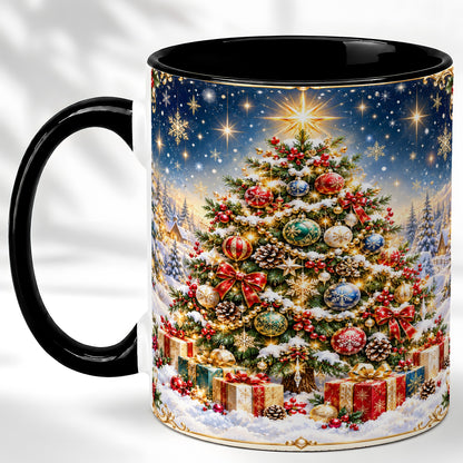 #pl[11oz|Black] Snowy Christmas Tree Coffee Mug, Winter Holiday Mug, Ceramic Cup