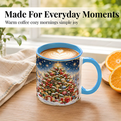 #pl[11oz|Blue] Snowy Christmas Tree Coffee Mug, Winter Holiday Mug, Ceramic Cup