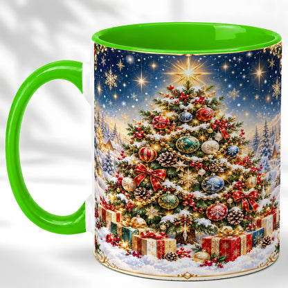 #pl[11oz|Green] Snowy Christmas Tree Coffee Mug, Winter Holiday Mug, Ceramic Cup
