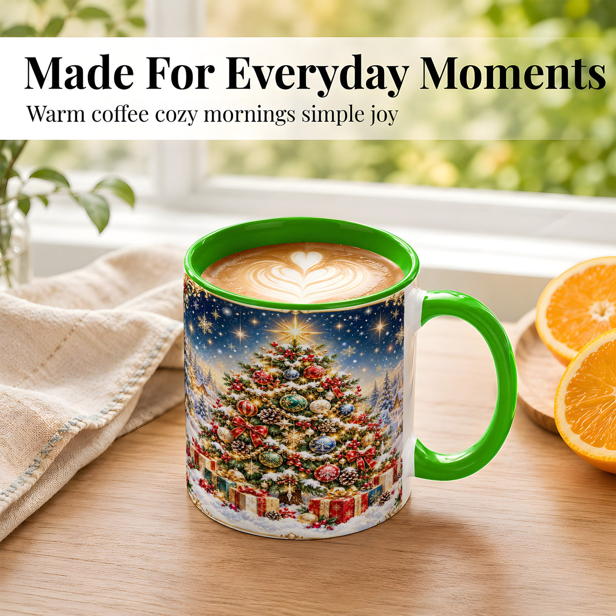 #pl[11oz|Green] Snowy Christmas Tree Coffee Mug, Winter Holiday Mug, Ceramic Cup