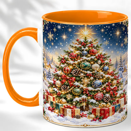 #pl[11oz|Orange] Snowy Christmas Tree Coffee Mug, Winter Holiday Mug, Ceramic Cup