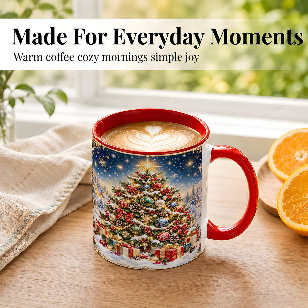 #pl[11oz|Red] Snowy Christmas Tree Coffee Mug, Winter Holiday Mug, Ceramic Cup
