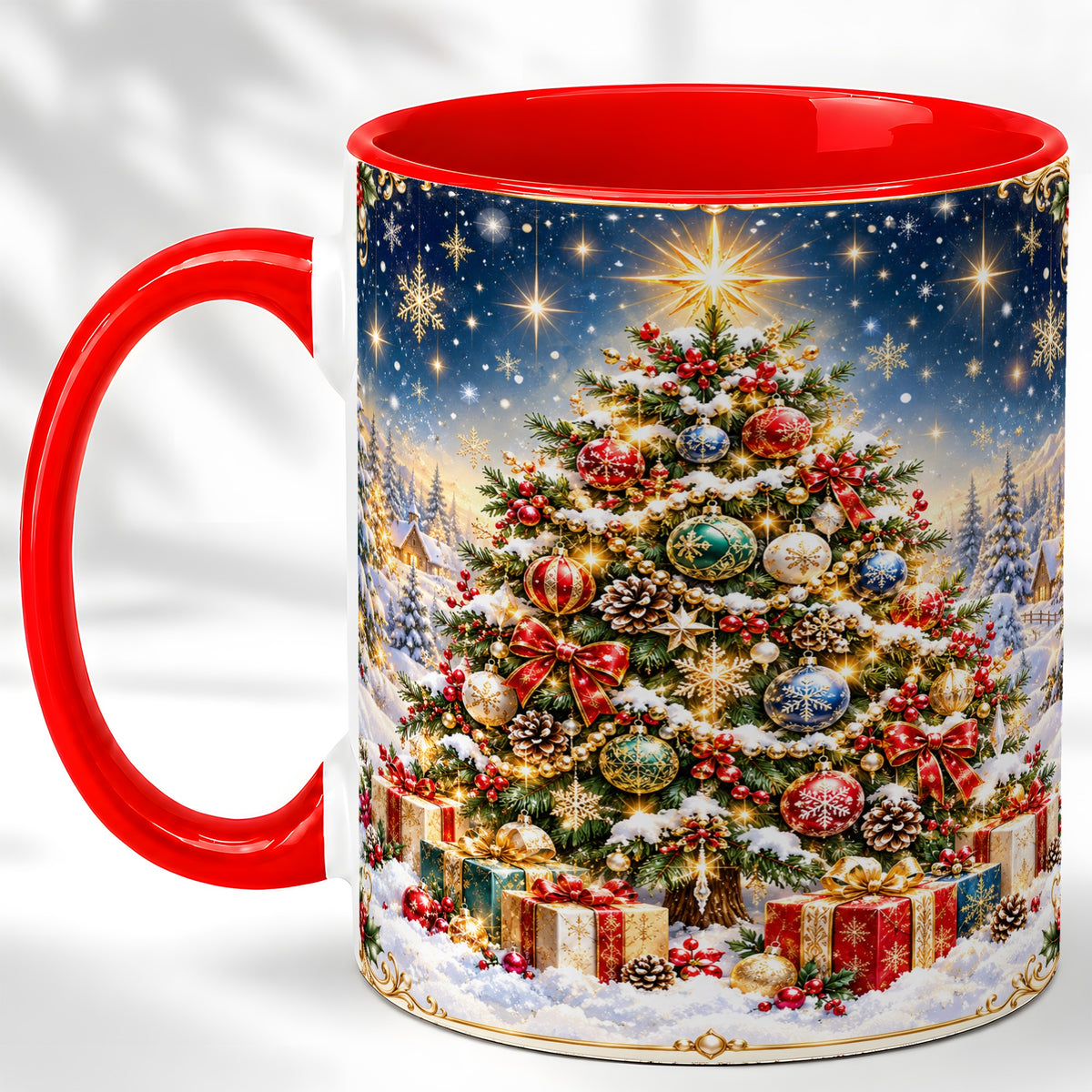Snowy Christmas Tree Coffee Mug, Winter Holiday Mug, Ceramic Cup