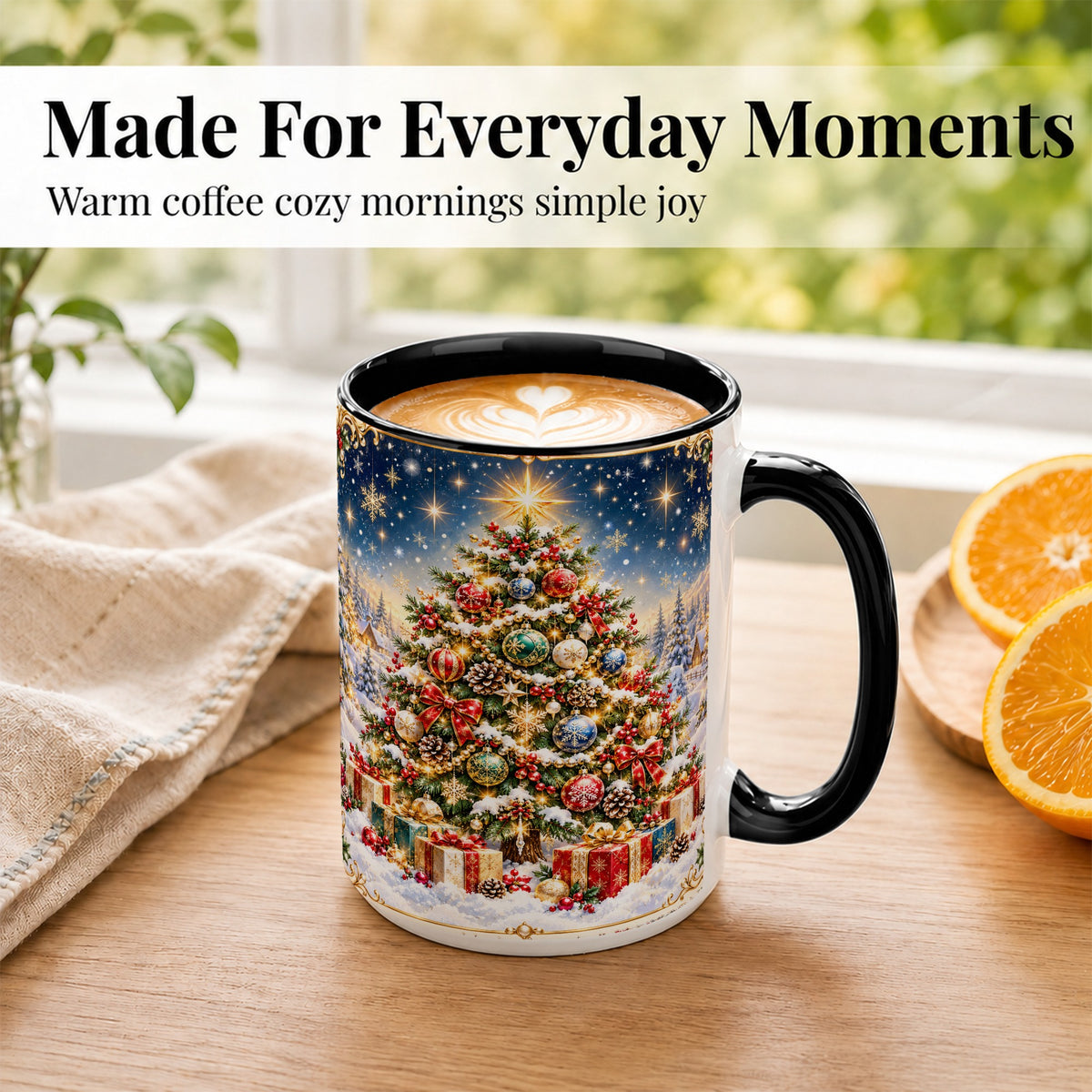 #pl[15oz|Black] Snowy Christmas Tree Coffee Mug, Winter Holiday Mug, Ceramic Cup