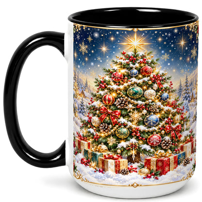 #pl[15oz|Black] Snowy Christmas Tree Coffee Mug, Winter Holiday Mug, Ceramic Cup
