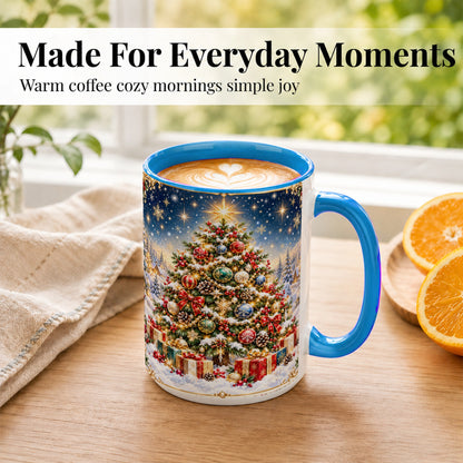 #pl[15oz|Blue] Snowy Christmas Tree Coffee Mug, Winter Holiday Mug, Ceramic Cup