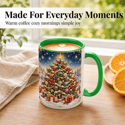 #pl[15oz|Green] Snowy Christmas Tree Coffee Mug, Winter Holiday Mug, Ceramic Cup
