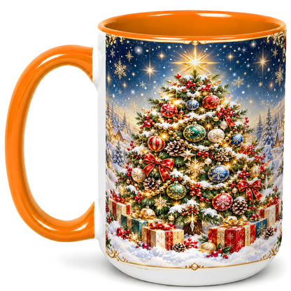 #pl[15oz|Orange] Snowy Christmas Tree Coffee Mug, Winter Holiday Mug, Ceramic Cup