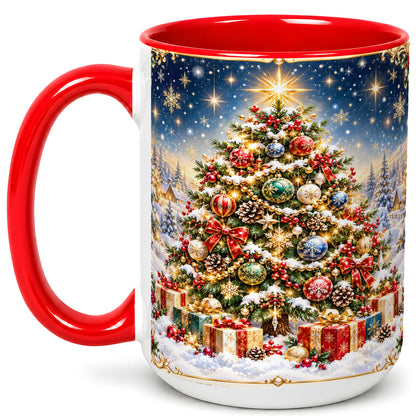 #pl[15oz|Red] Snowy Christmas Tree Coffee Mug, Winter Holiday Mug, Ceramic Cup