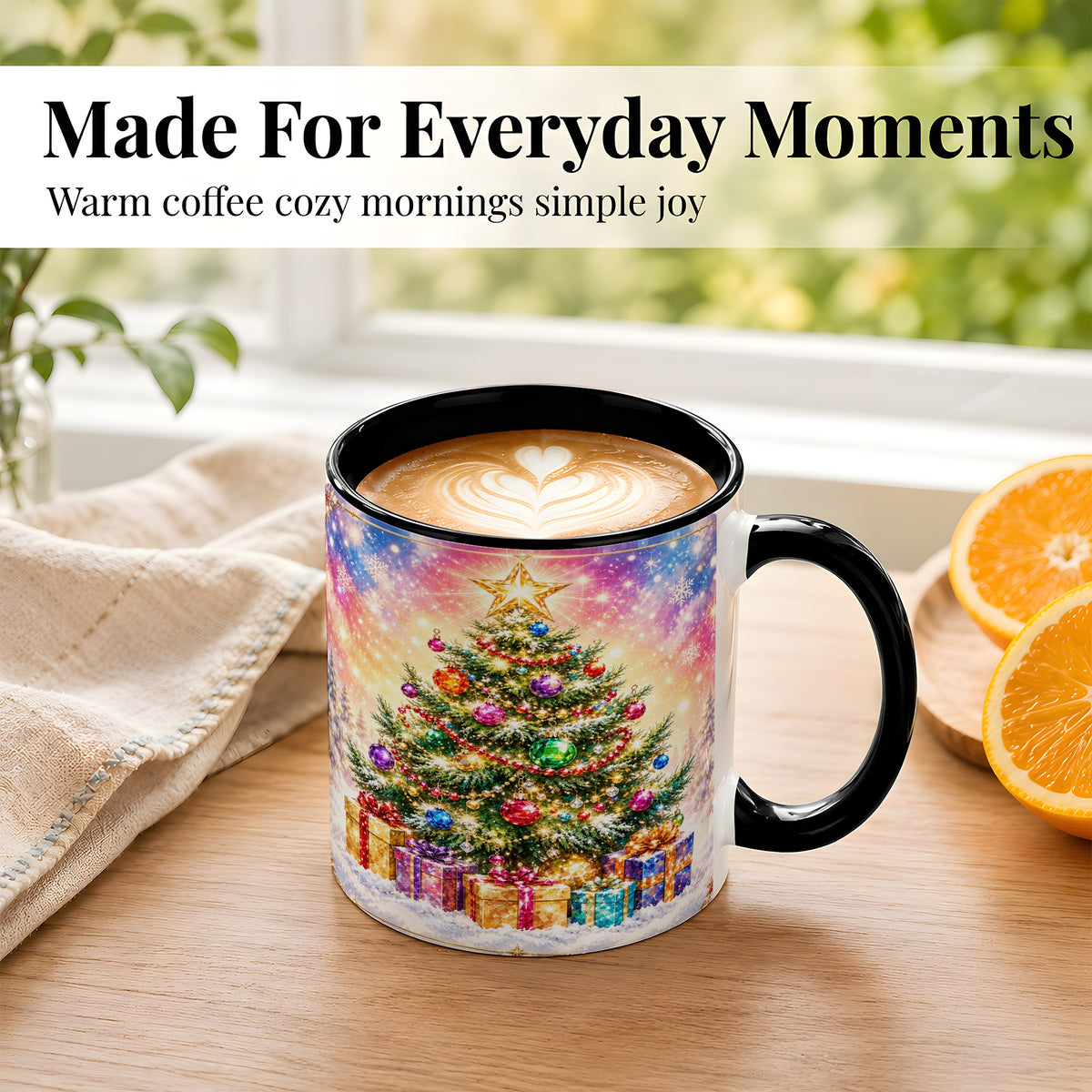 #pl[11oz|Black] Colorful Christmas Tree Coffee Mug, Festive Ornament Mug, Ceramic Cup