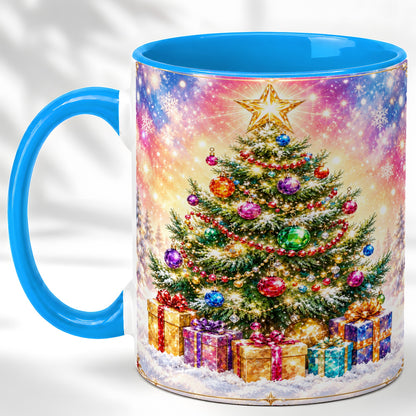 #pl[11oz|Blue] Colorful Christmas Tree Coffee Mug, Festive Ornament Mug, Ceramic Cup