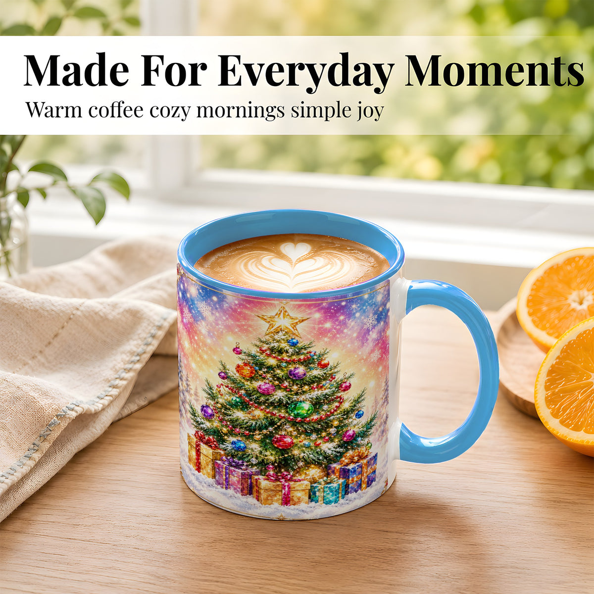 #pl[11oz|Blue] Colorful Christmas Tree Coffee Mug, Festive Ornament Mug, Ceramic Cup