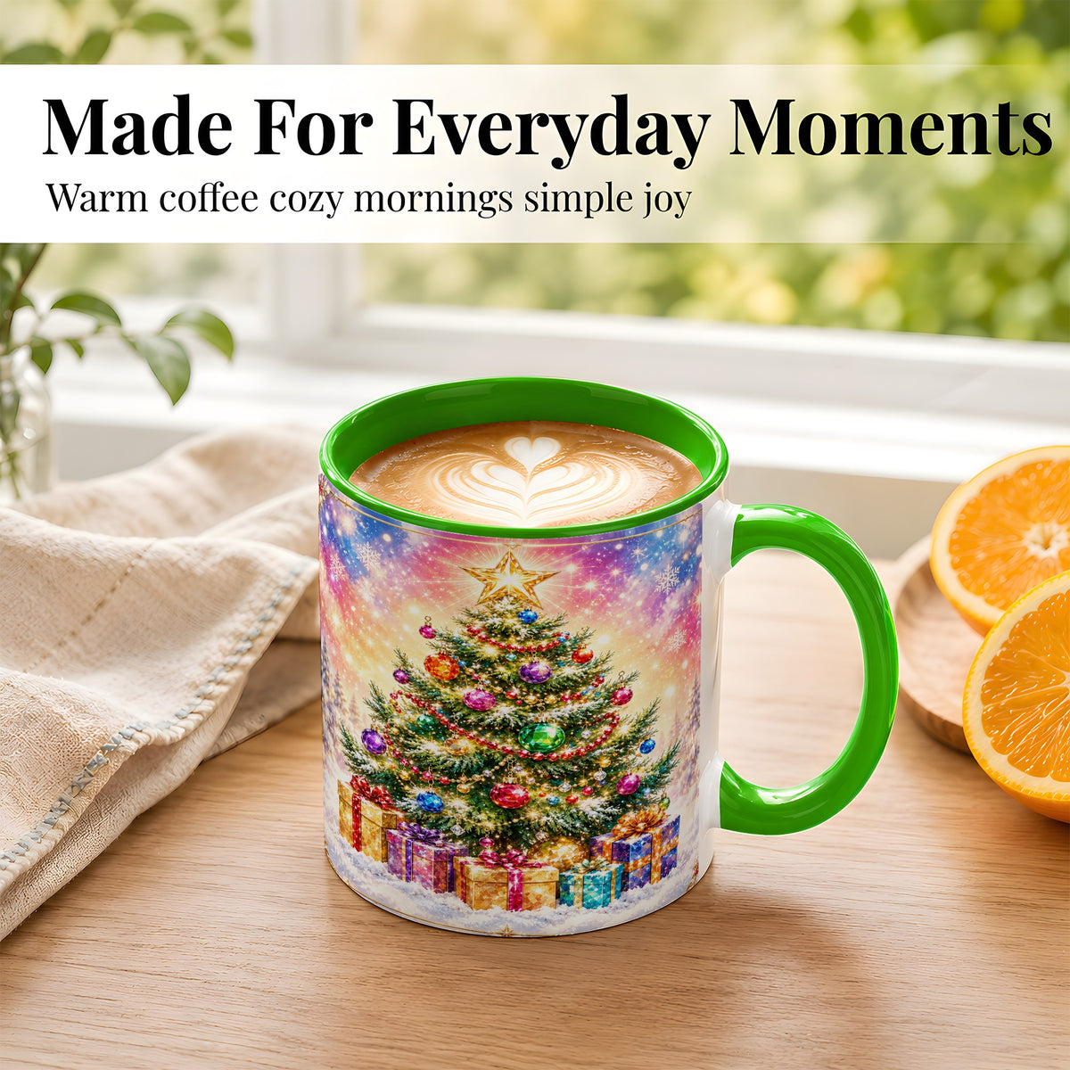 #pl[11oz|Green] Colorful Christmas Tree Coffee Mug, Festive Ornament Mug, Ceramic Cup