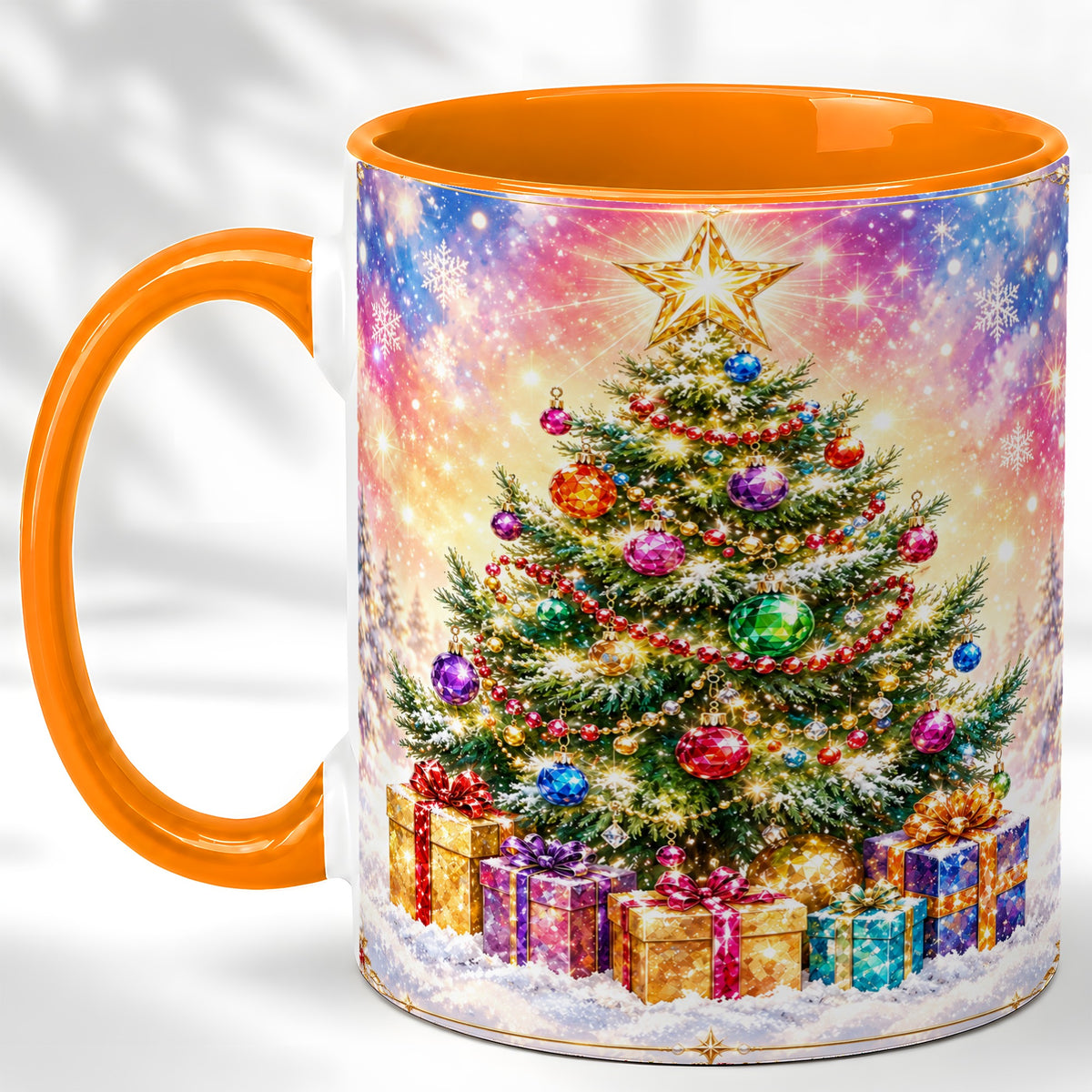 #pl[11oz|Orange] Colorful Christmas Tree Coffee Mug, Festive Ornament Mug, Ceramic Cup