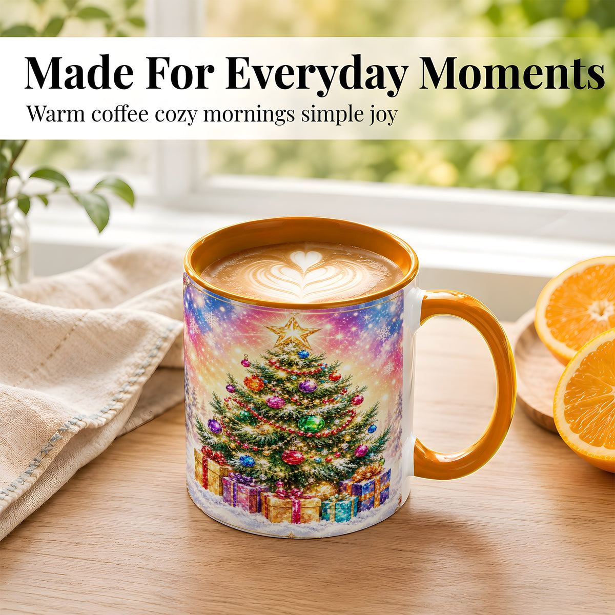 #pl[11oz|Orange] Colorful Christmas Tree Coffee Mug, Festive Ornament Mug, Ceramic Cup