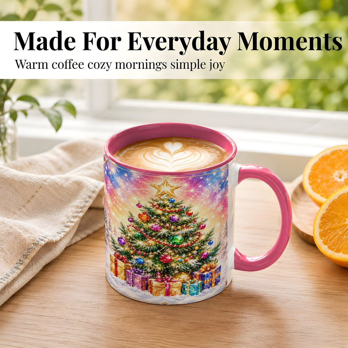 #pl[11oz|Pink] Colorful Christmas Tree Coffee Mug, Festive Ornament Mug, Ceramic Cup