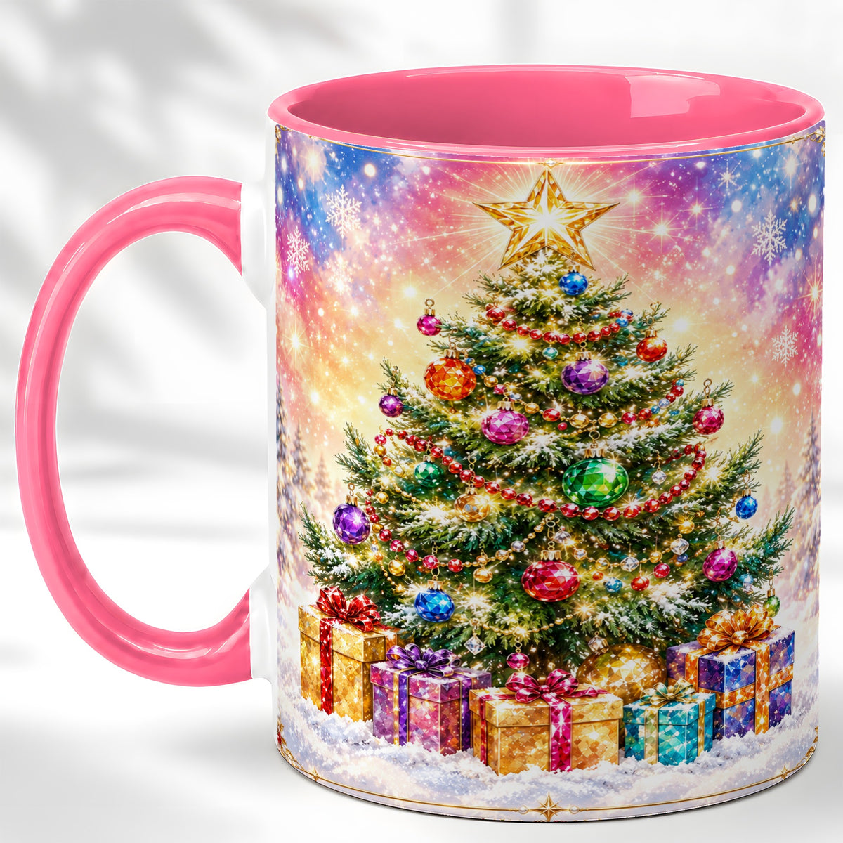 #pl[11oz|Pink] Colorful Christmas Tree Coffee Mug, Festive Ornament Mug, Ceramic Cup