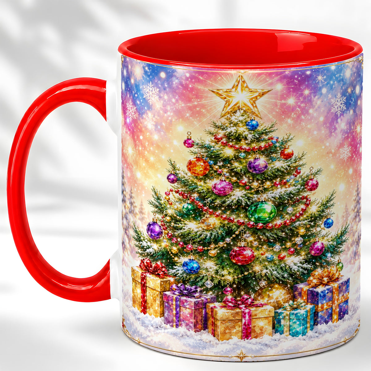 Colorful Christmas Tree Coffee Mug, Festive Ornament Mug, Ceramic Cup