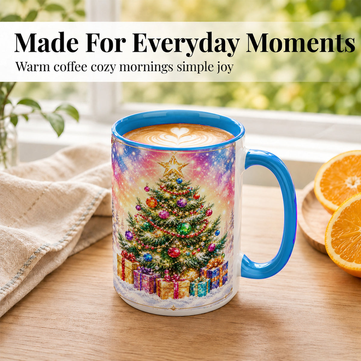 #pl[15oz|Blue] Colorful Christmas Tree Coffee Mug, Festive Ornament Mug, Ceramic Cup