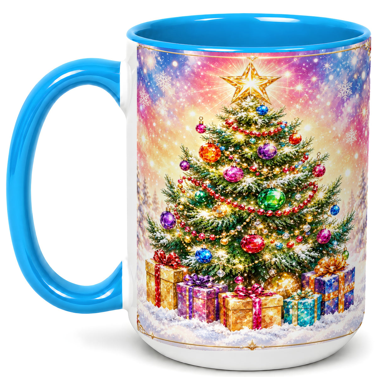#pl[15oz|Blue] Colorful Christmas Tree Coffee Mug, Festive Ornament Mug, Ceramic Cup