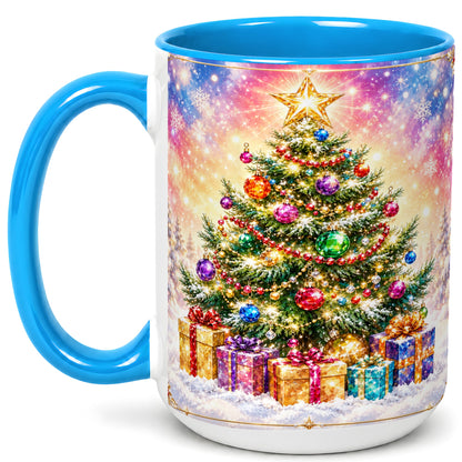 #pl[15oz|Blue] Colorful Christmas Tree Coffee Mug, Festive Ornament Mug, Ceramic Cup