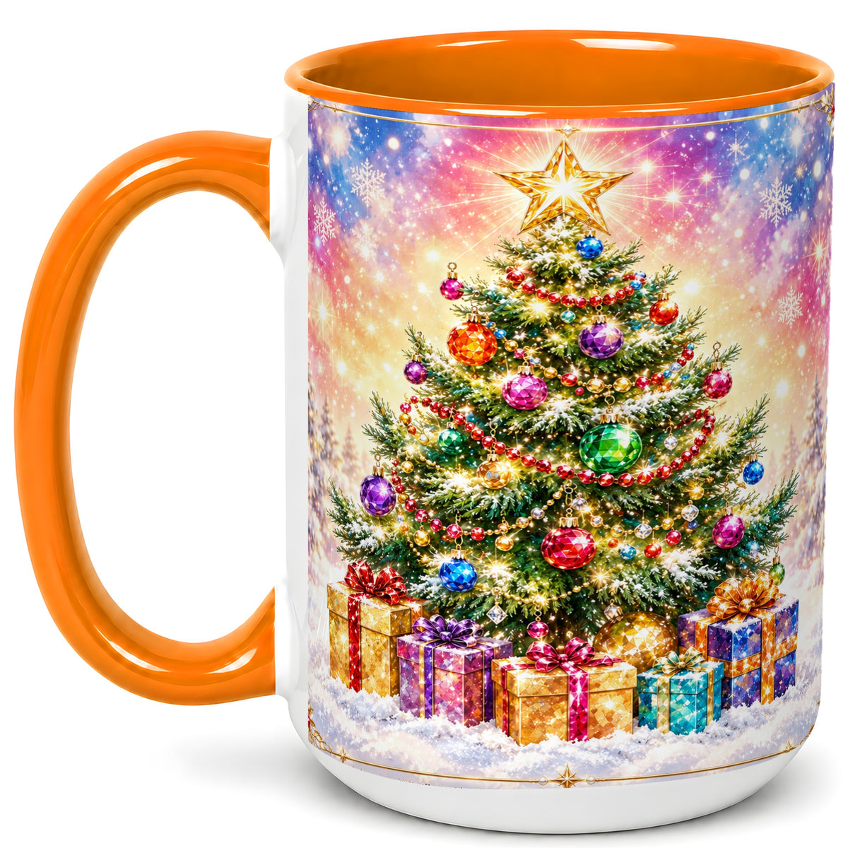#pl[15oz|Orange] Colorful Christmas Tree Coffee Mug, Festive Ornament Mug, Ceramic Cup