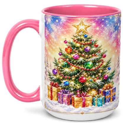 #pl[15oz|Pink] Colorful Christmas Tree Coffee Mug, Festive Ornament Mug, Ceramic Cup