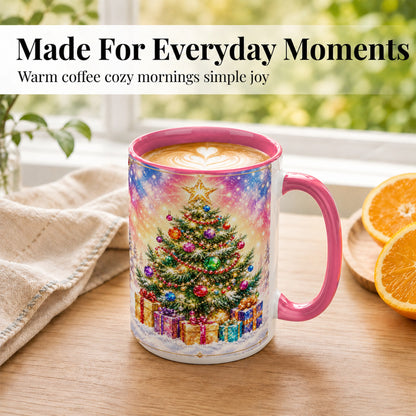 #pl[15oz|Pink] Colorful Christmas Tree Coffee Mug, Festive Ornament Mug, Ceramic Cup