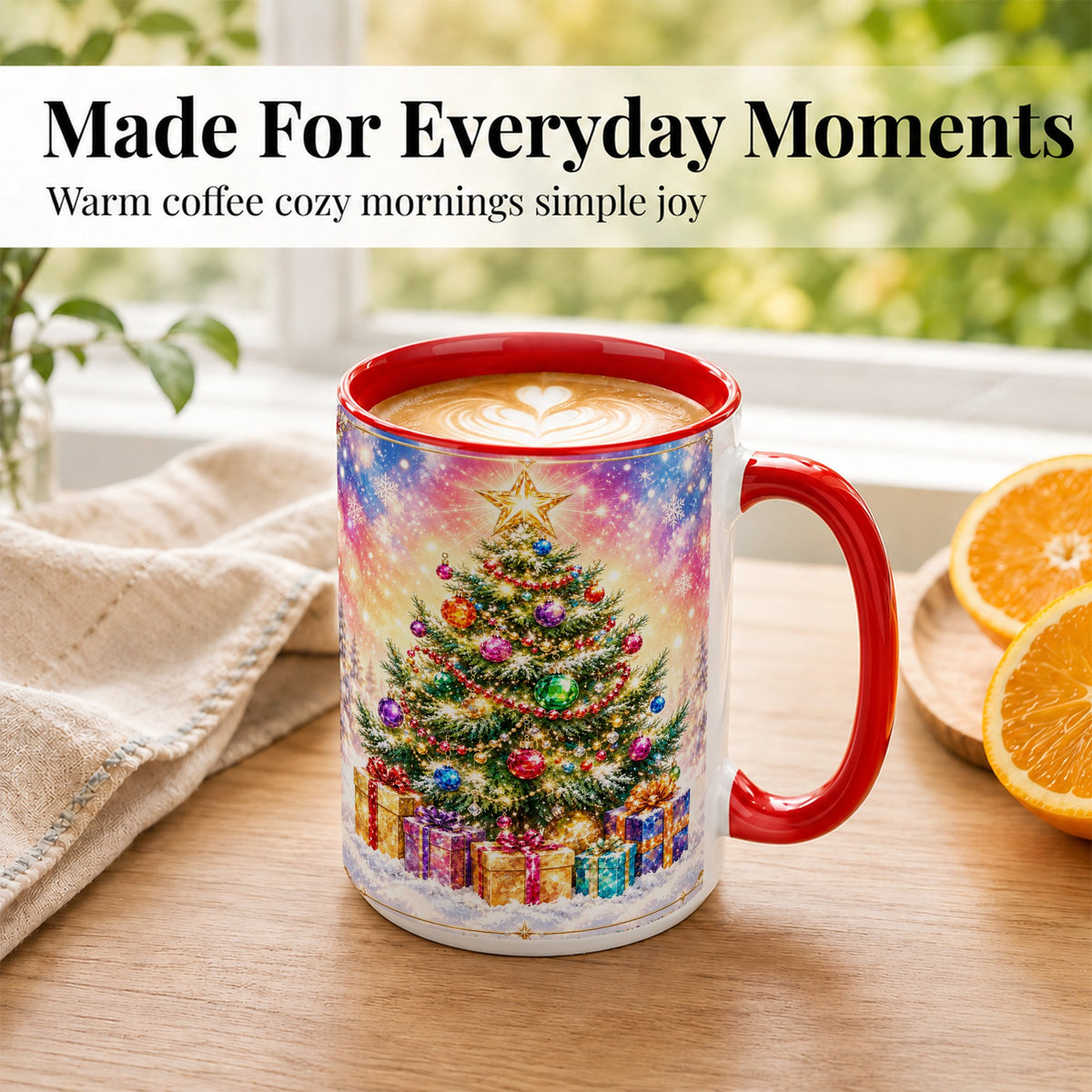 #pl[15oz|Red] Colorful Christmas Tree Coffee Mug, Festive Ornament Mug, Ceramic Cup
