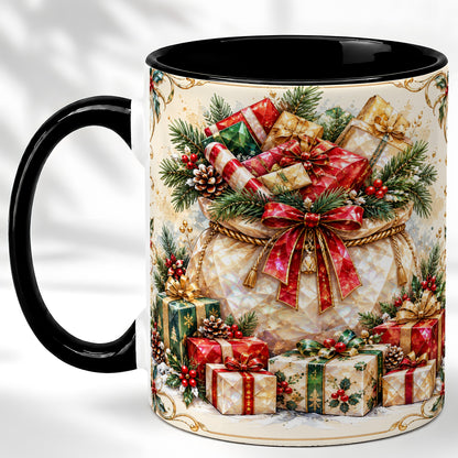 #pl[11oz|Black] Christmas Presents Coffee Mug, Holiday Bow Mug, Ceramic Cup