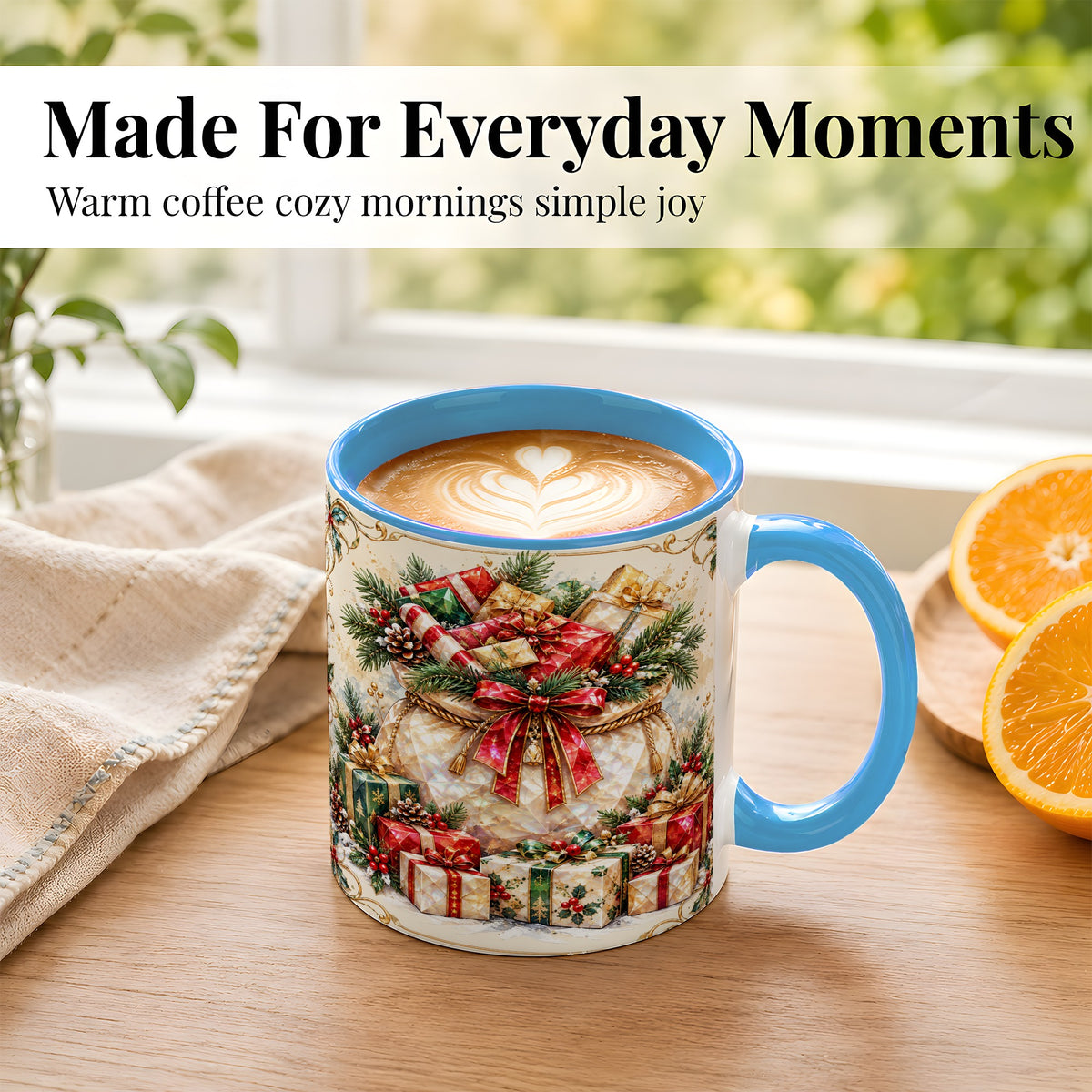 #pl[11oz|Blue] Christmas Presents Coffee Mug, Holiday Bow Mug, Ceramic Cup