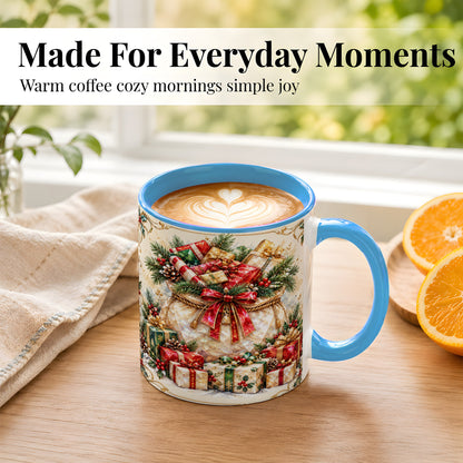 #pl[11oz|Blue] Christmas Presents Coffee Mug, Holiday Bow Mug, Ceramic Cup