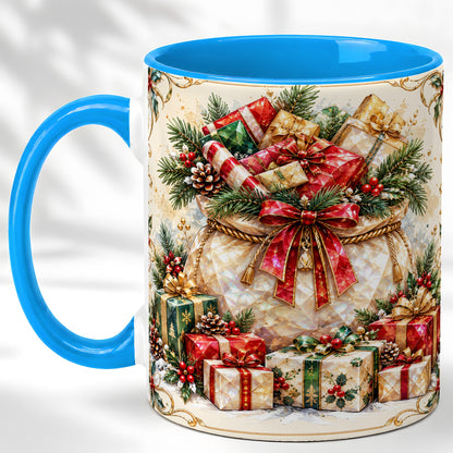 #pl[11oz|Blue] Christmas Presents Coffee Mug, Holiday Bow Mug, Ceramic Cup