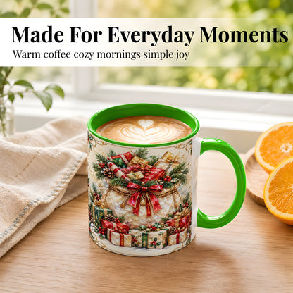 #pl[11oz|Green] Christmas Presents Coffee Mug, Holiday Bow Mug, Ceramic Cup