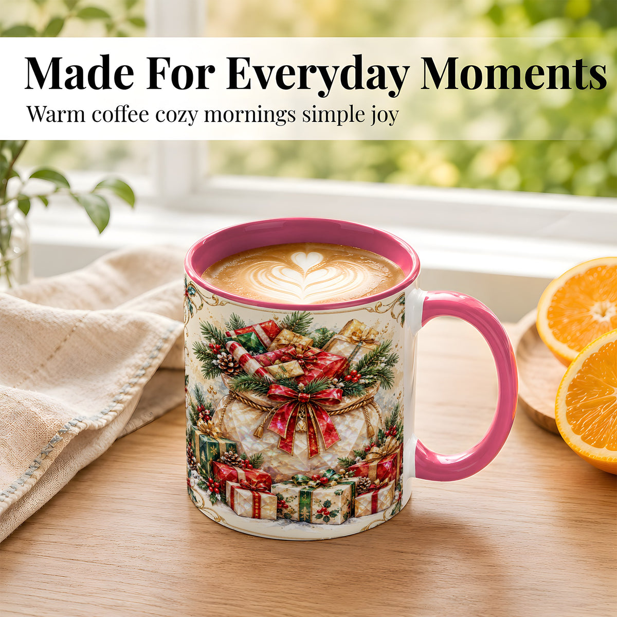 #pl[11oz|Pink] Christmas Presents Coffee Mug, Holiday Bow Mug, Ceramic Cup