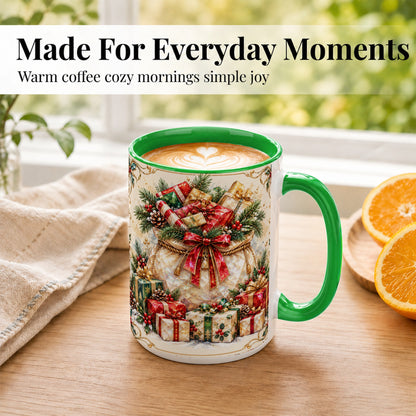 #pl[15oz|Green] Christmas Presents Coffee Mug, Holiday Bow Mug, Ceramic Cup