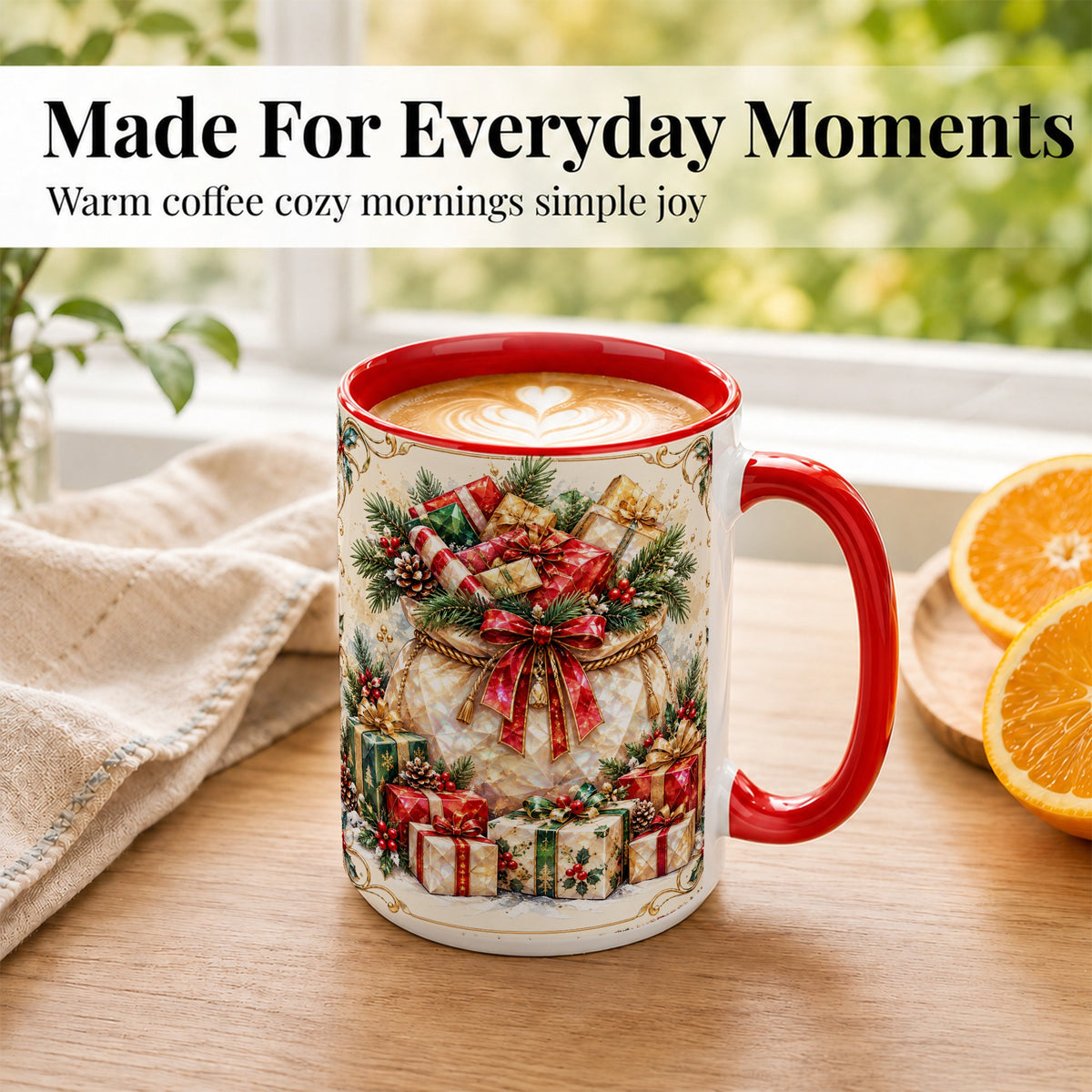#pl[15oz|Red] Christmas Presents Coffee Mug, Holiday Bow Mug, Ceramic Cup