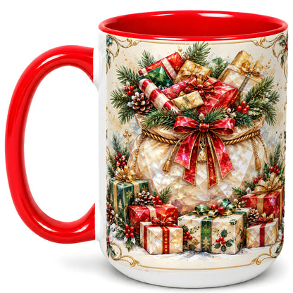 #pl[15oz|Red] Christmas Presents Coffee Mug, Holiday Bow Mug, Ceramic Cup