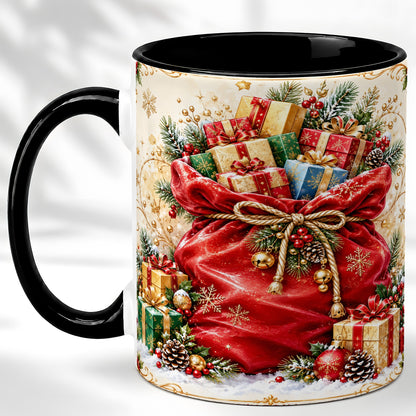#pl[11oz|Black] Christmas Present Sack Coffee Mug, Holiday Parcel Mug, Ceramic Cup