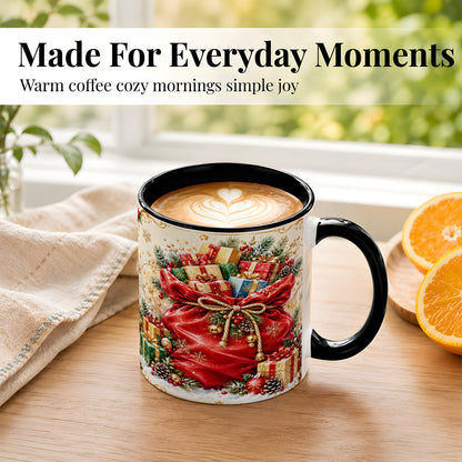 #pl[11oz|Black] Christmas Present Sack Coffee Mug, Holiday Parcel Mug, Ceramic Cup