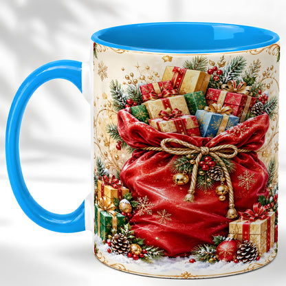 #pl[11oz|Blue] Christmas Present Sack Coffee Mug, Holiday Parcel Mug, Ceramic Cup