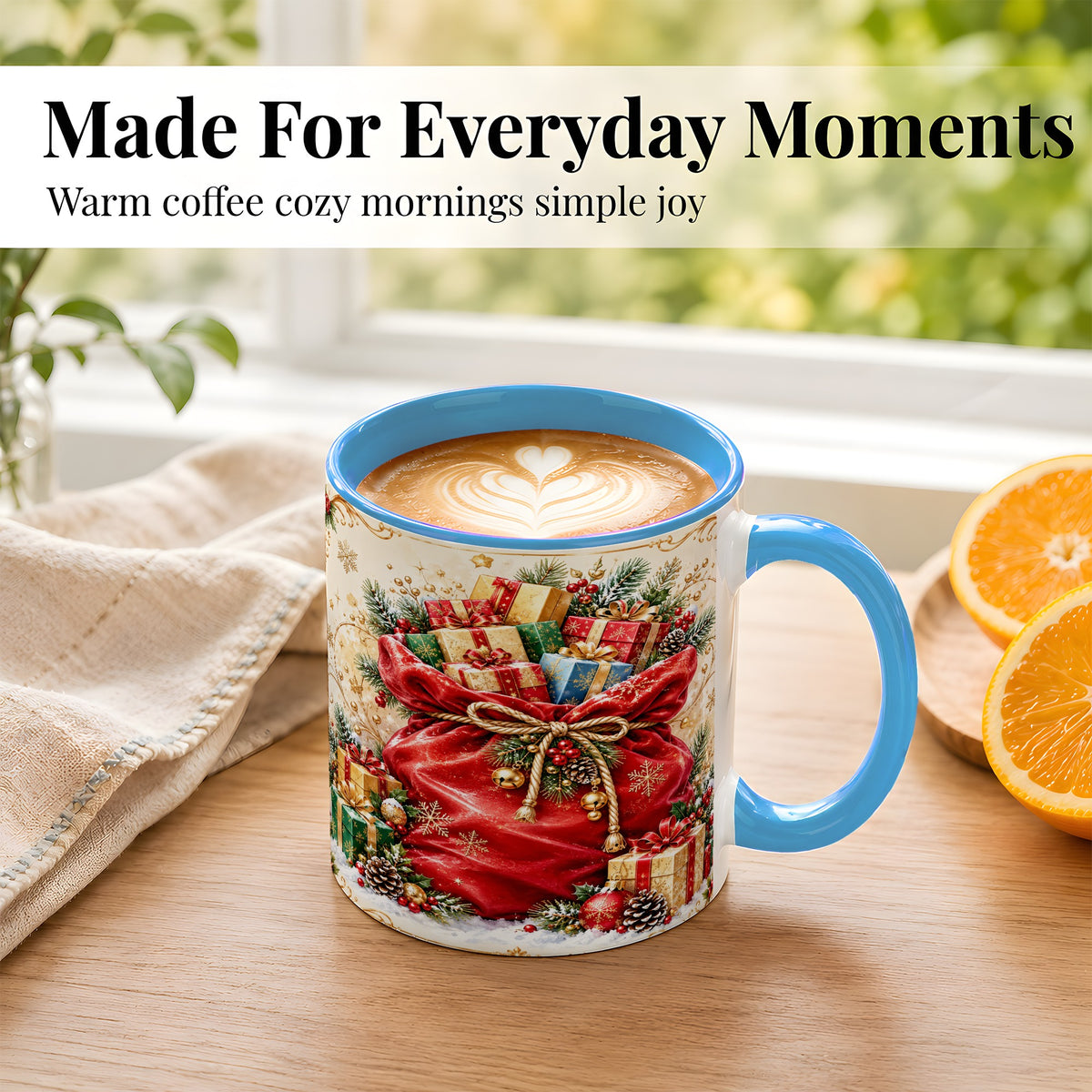 #pl[11oz|Blue] Christmas Present Sack Coffee Mug, Holiday Parcel Mug, Ceramic Cup