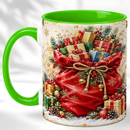 #pl[11oz|Green] Christmas Present Sack Coffee Mug, Holiday Parcel Mug, Ceramic Cup